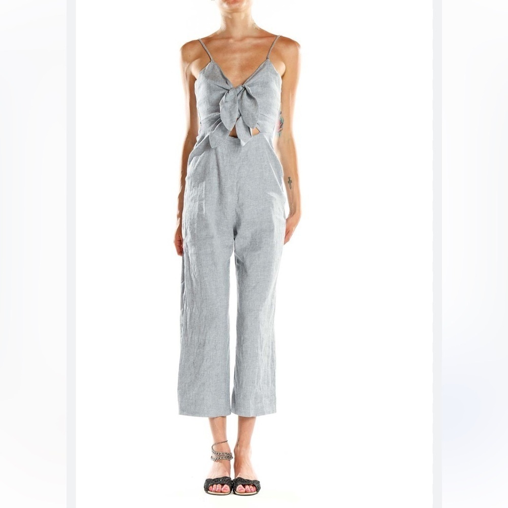 Intermix Light Blue Linen Blend Wide-Leg Front Tie One Piece Jumpsuit Size 4
